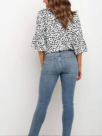 Fashion V-neck Flared Sleeve Knotted Top - LuckyFash™