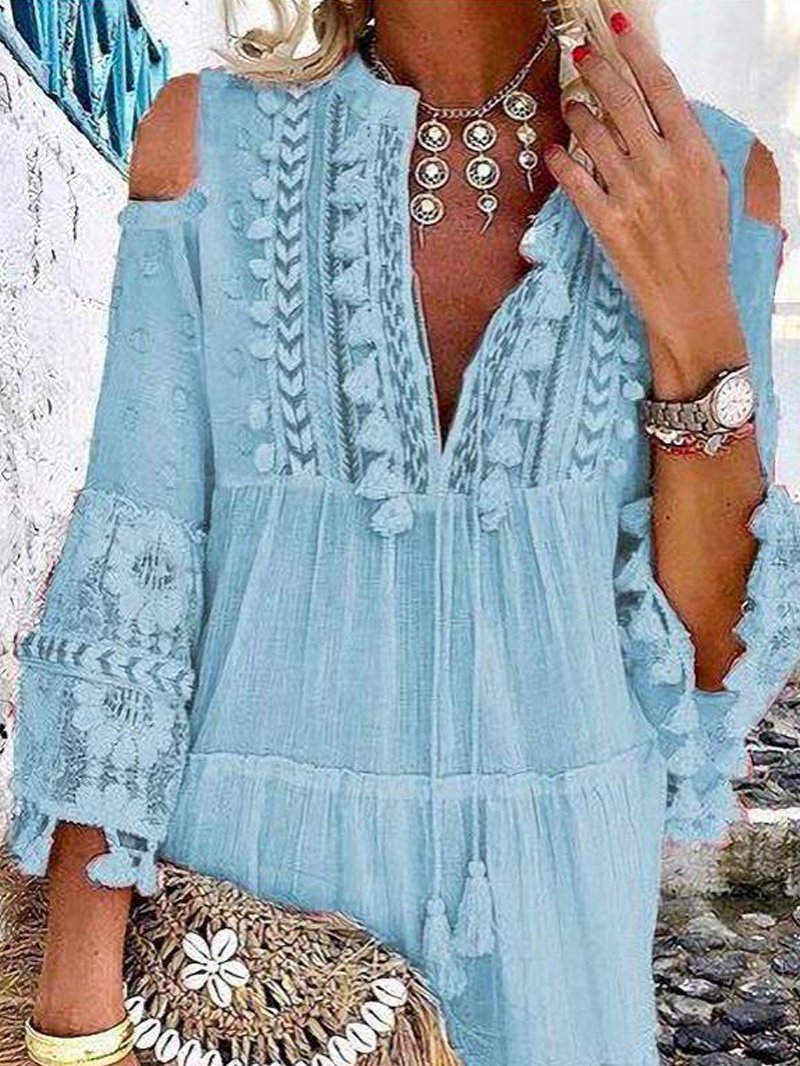 Fashion V-neck Lace Fringed Mini Dress - LuckyFash™