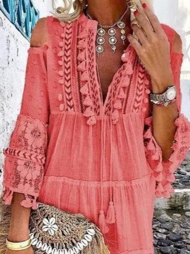 Fashion V-neck Lace Fringed Mini Dress - LuckyFash™
