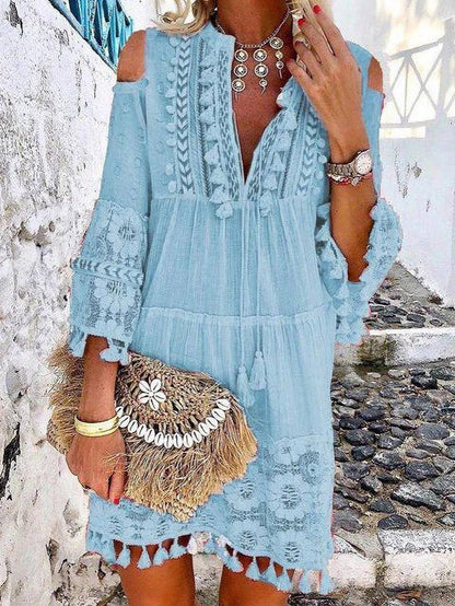 Fashion V-neck Lace Fringed Mini Dress - LuckyFash™