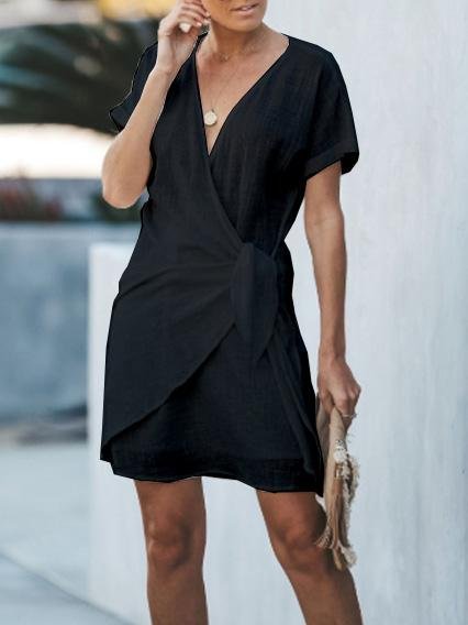 Fashion V-neck Lace-up Short Dress - LuckyFash™