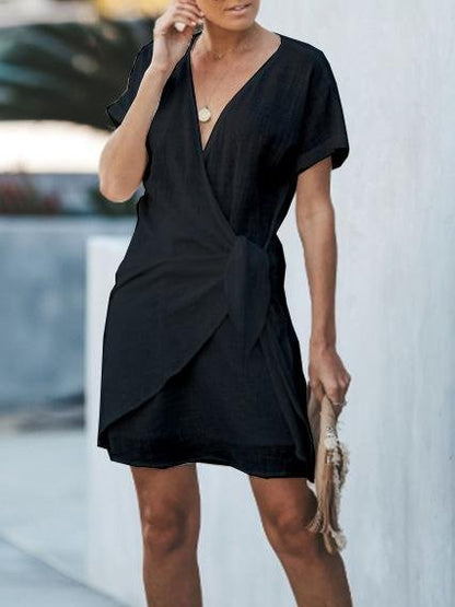 Fashion V-neck Lace-up Short Dress - LuckyFash™