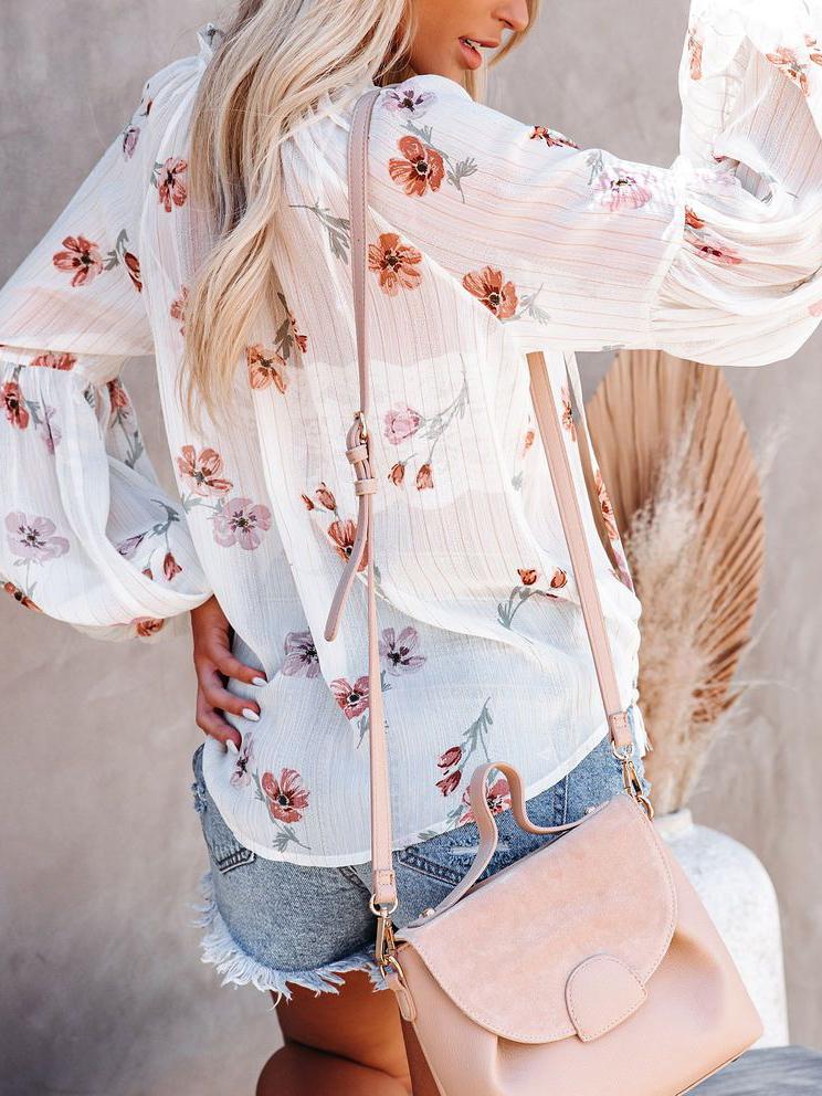 Fashion V-neck Lantern Sleeve Chiffon Blouse - LuckyFash™