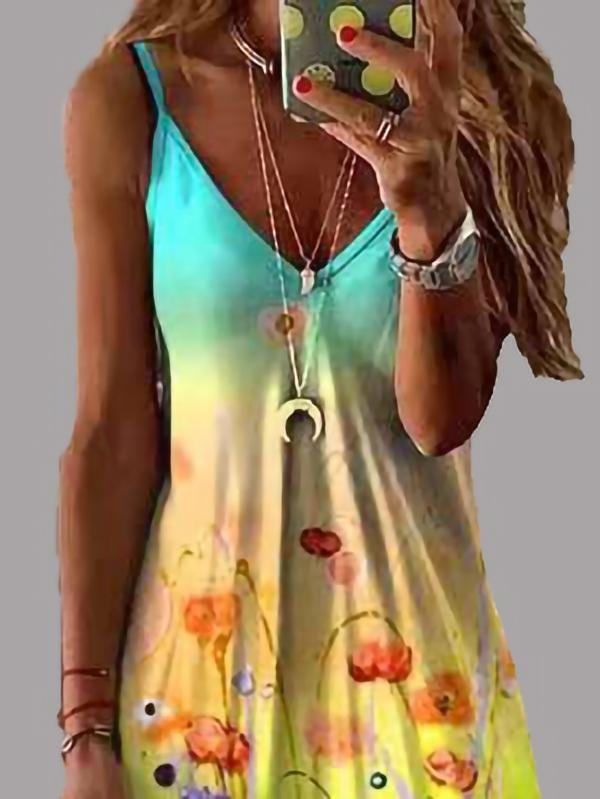 Fashion V-neck Print Suspender Dress - LuckyFash™