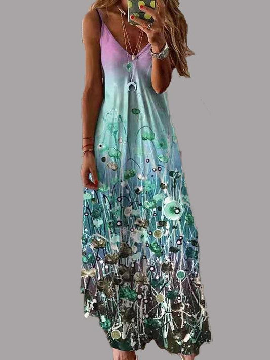 Fashion V-neck Print Suspender Dress - LuckyFash™