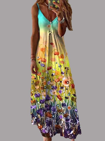 Fashion V-neck Print Suspender Dress - LuckyFash™