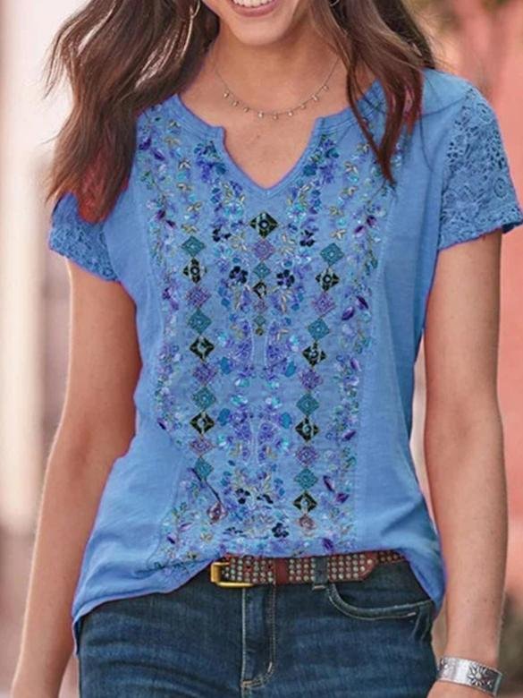 Fashion V-neck Stitching Short-sleeved T-shirt - LuckyFash™