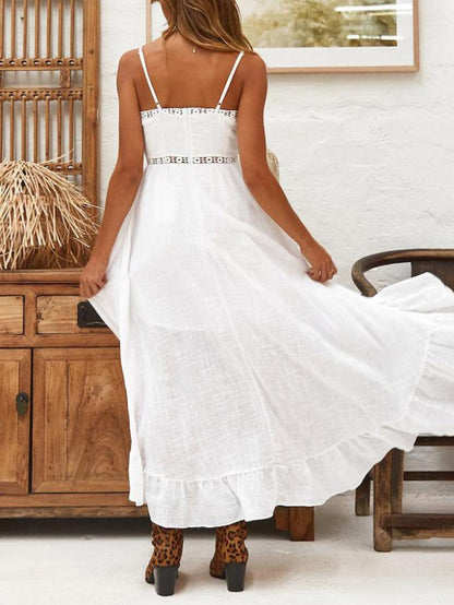 Fashion White Color Sling V Neck Mini Dress - LuckyFash™