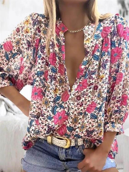 Fashion Women Printed V Neck Shirt - LuckyFash™
