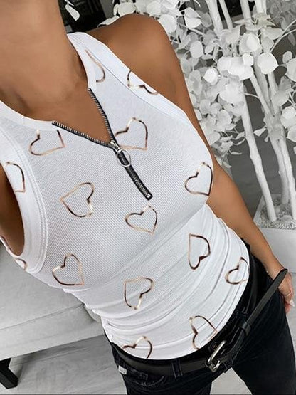 Fashion Zipper Heart Printed Tank Top - LuckyFash™