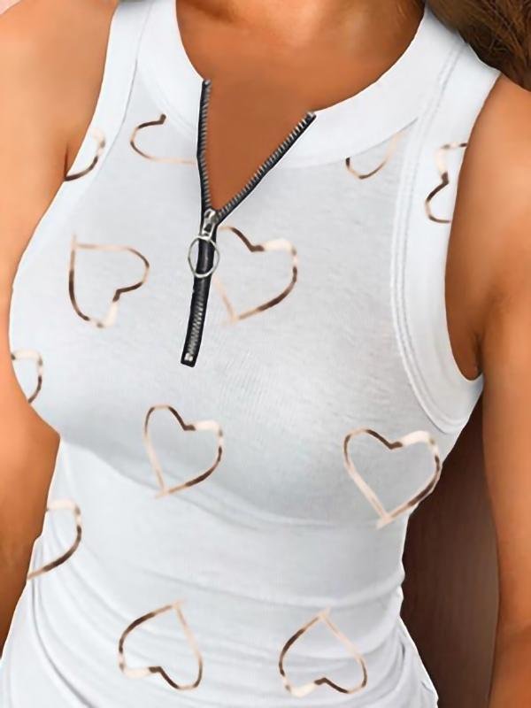 Fashion Zipper Heart Printed Tank Top - LuckyFash™