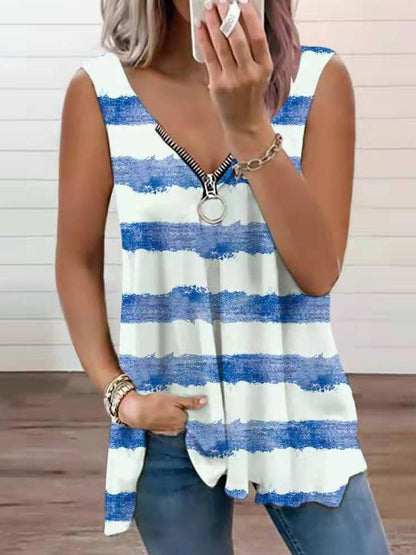 Fashion Zipper V-neck Striped Loose Vest - LuckyFash™