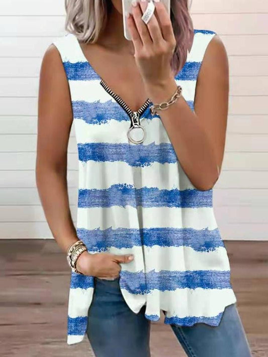 Fashion Zipper V-neck Striped Loose Vest - LuckyFash™