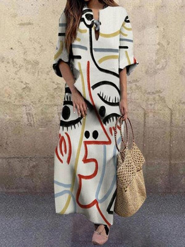 Fashionable Printed V Neck Maxi Dress - LuckyFash™