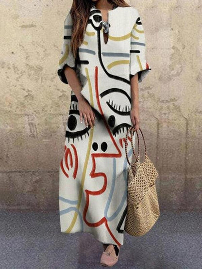Fashionable Printed V Neck Maxi Dress - LuckyFash™
