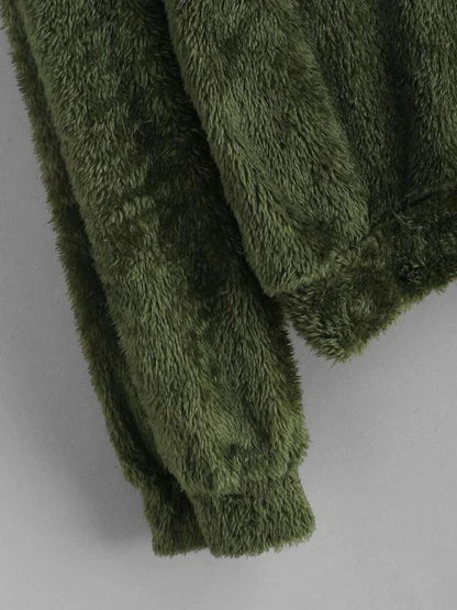 Faux Fur Colorblock Ribbed Neckline Sweatshirt - LuckyFash™