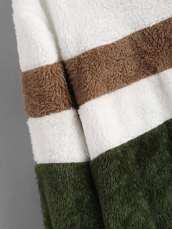 Faux Fur Colorblock Ribbed Neckline Sweatshirt - LuckyFash™