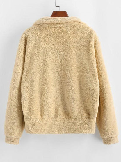 Faux Fur Flap Pocket Fluffy Zip Jacket - LuckyFash™