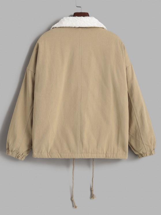 Faux Fur Lined Flap Pocket Drawstring Cargo Coat - LuckyFash™