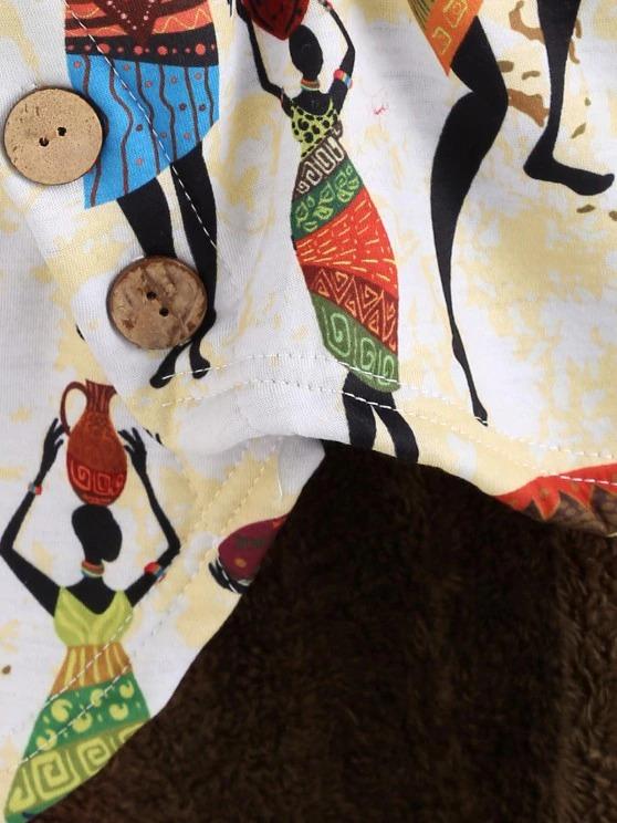 Faux Fur Lined Indian Print High Low Coat - LuckyFash™