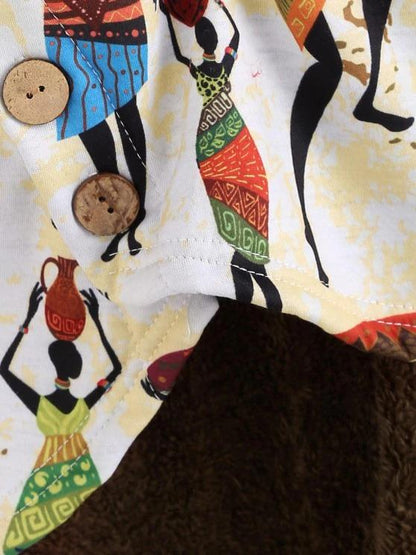 Faux Fur Lined Indian Print High Low Coat - LuckyFash™