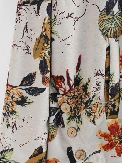 Faux Fur Lined Leaves Print High Low Coat - LuckyFash™