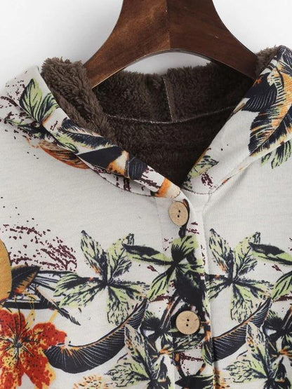 Faux Fur Lined Leaves Print High Low Coat - LuckyFash™