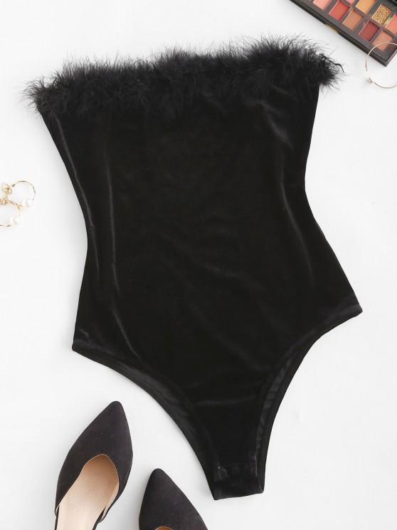 Faux Fur Panel Velvet Strapless Bodysuit - LuckyFash™
