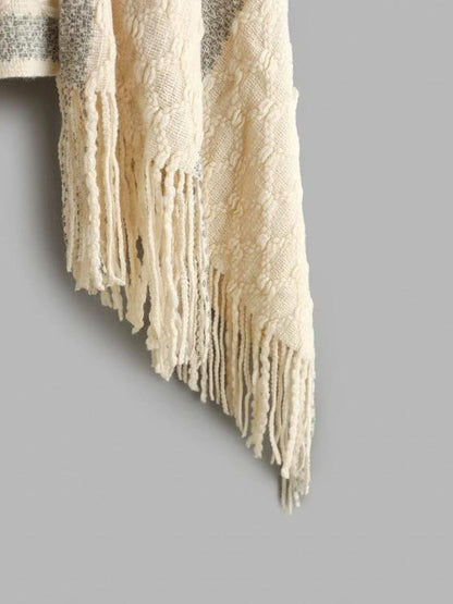 Faux Fur Turtleneck Oversized Fringed Poncho Sweater - LuckyFash™