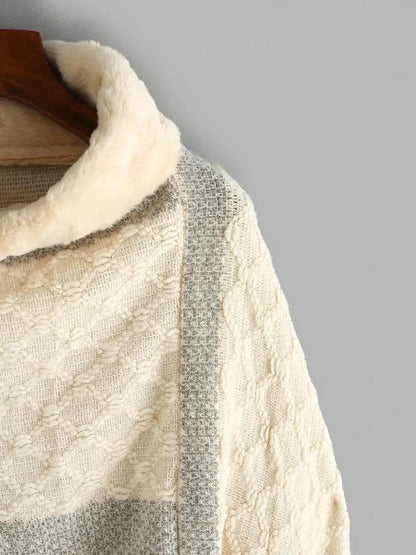 Faux Fur Turtleneck Oversized Fringed Poncho Sweater - LuckyFash™