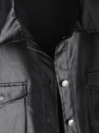 Faux Leather Front Pocket Shacket - LuckyFash™