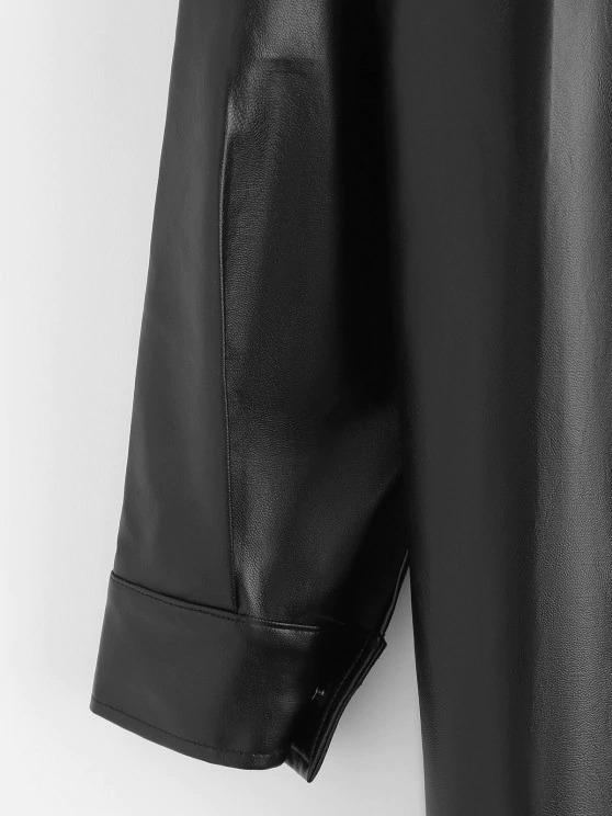 Faux Leather Front Pocket Shacket - LuckyFash™