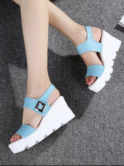 Faux Leather Platform Sandals with Cleated Platform - LuckyFash™