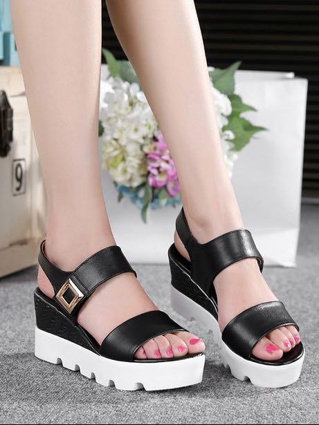Faux Leather Platform Sandals with Cleated Platform - LuckyFash™