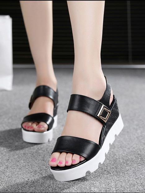 Faux Leather Platform Sandals with Cleated Platform - LuckyFash™