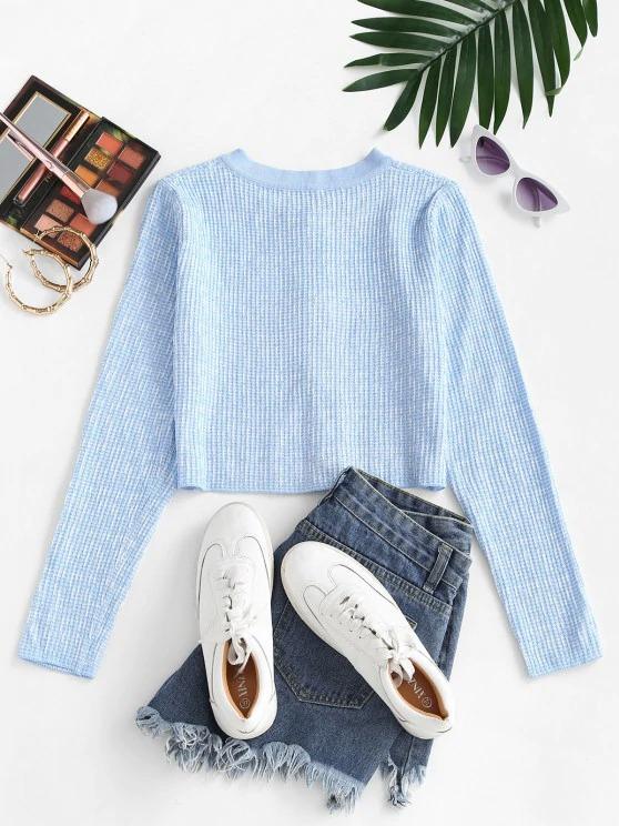 Faux Pearl Button Slim Textured Cardigan - LuckyFash™