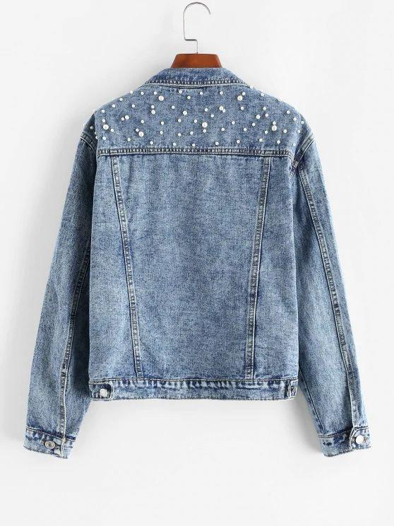 Faux Pearl Button Up Trucker Denim Jacket - LuckyFash™