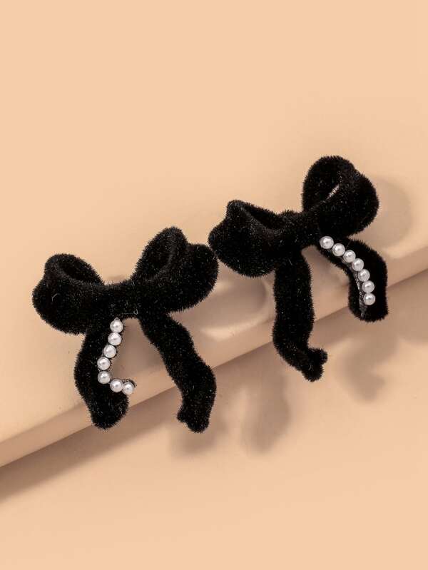 Faux Pearl Decor Bow Design Stud Earrings - LuckyFash™