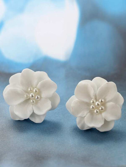 Faux Pearl Flower Stud Earrings 1pair - LuckyFash™