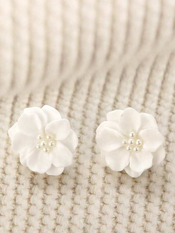 Faux Pearl Flower Stud Earrings 1pair - LuckyFash™