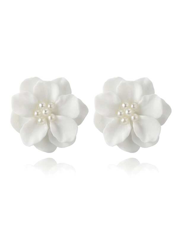 Faux Pearl Flower Stud Earrings 1pair - LuckyFash™