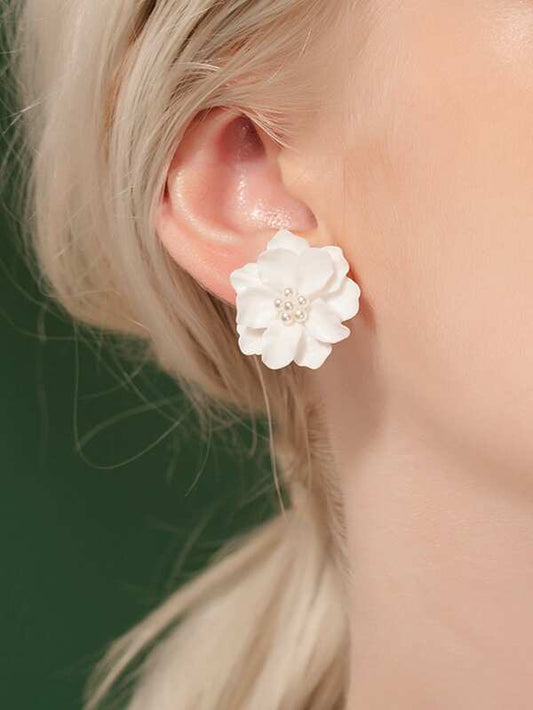 Faux Pearl Flower Stud Earrings 1pair - LuckyFash™
