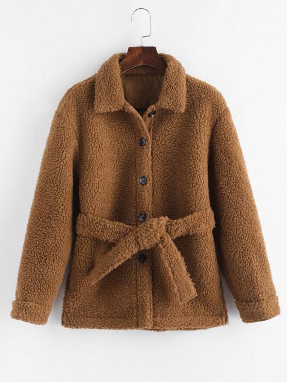 Faux Shearling Belted Pocket Teddy Jacket - LuckyFash™