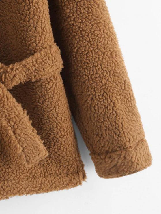 Faux Shearling Belted Pocket Teddy Jacket - LuckyFash™