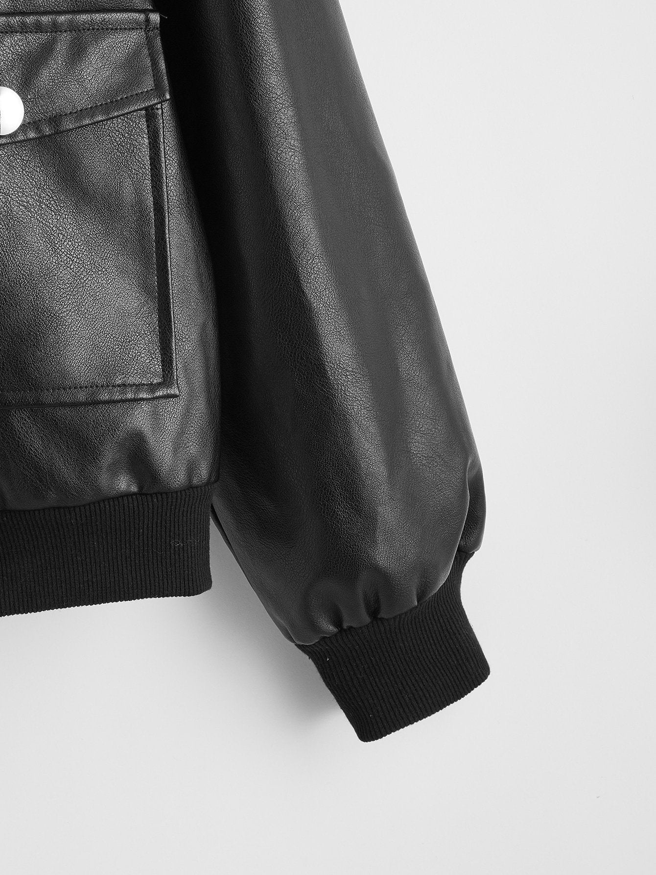 Faux Shearling Collar Zip Up PU Leather Jacket - LuckyFash™