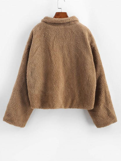Faux Shearling Vinyl Flap Pocket Teddy Coat - LuckyFash™