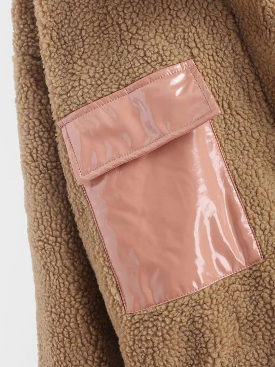 Faux Shearling Vinyl Flap Pocket Teddy Coat - LuckyFash™