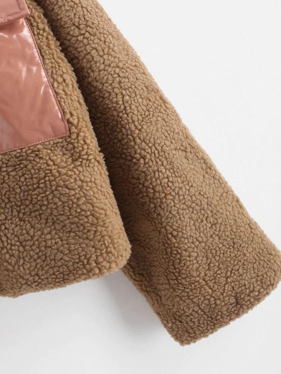 Faux Shearling Vinyl Flap Pocket Teddy Coat - LuckyFash™