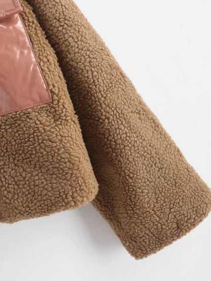Faux Shearling Vinyl Flap Pocket Teddy Coat - LuckyFash™