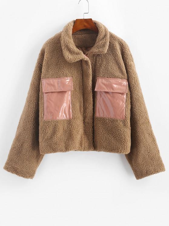 Faux Shearling Vinyl Flap Pocket Teddy Coat - LuckyFash™
